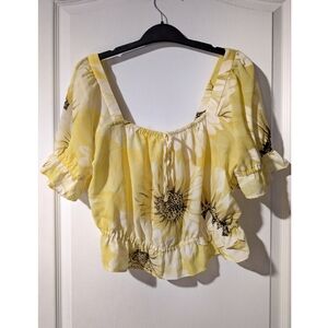 H&M | Yellow Sunflower Smocked Crop Top